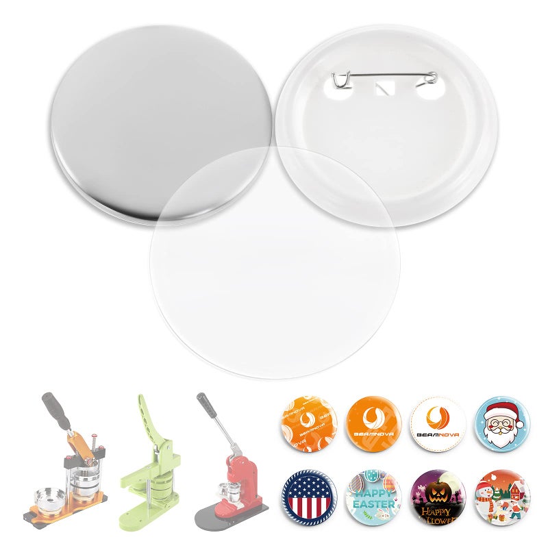 BEAMNOVA 1000 Sets of Round Button Parts Supplies 25mm / 0.98 in (Approx. 1 inch) for Button Maker Machine DIY Pin Maker, Every Set Includes Tinplate Top, Plastic Clip Bottom & Plastic Film - Image 1